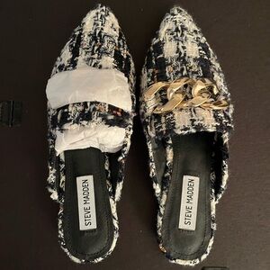 Steve Madden navy white chain mule slide 7.5 New